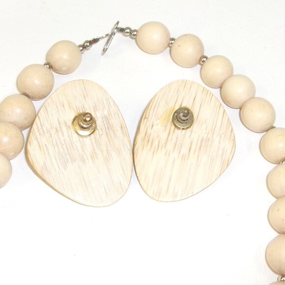 Vintage Blonde Wood Chunky Necklace‎ & Post Earrings Jewelry Set - Picture 3 of 3